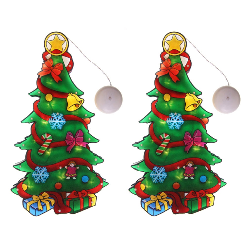 2Pcs Christmas Decor LED Curtain Light Xmas Window Silhouette Light Decoration