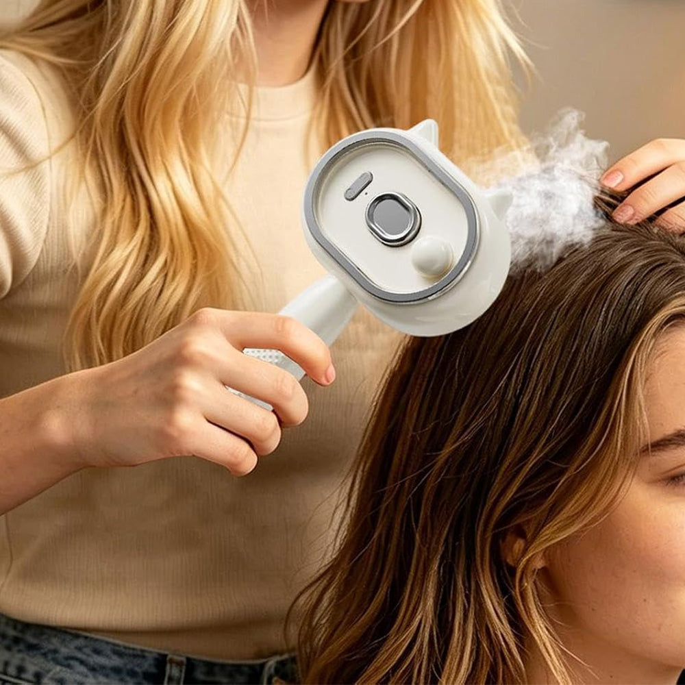 Electric Spray Hair Brush with Cat Ear Design and One Click Cleaning