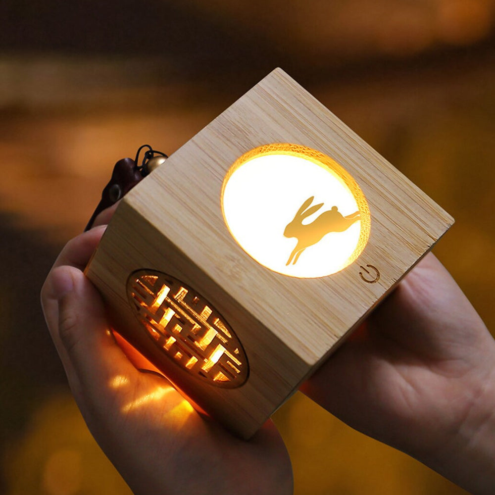 Christmas Party Atmosphere Projector Night Lamp Wood Cube Night Light-Rabbit