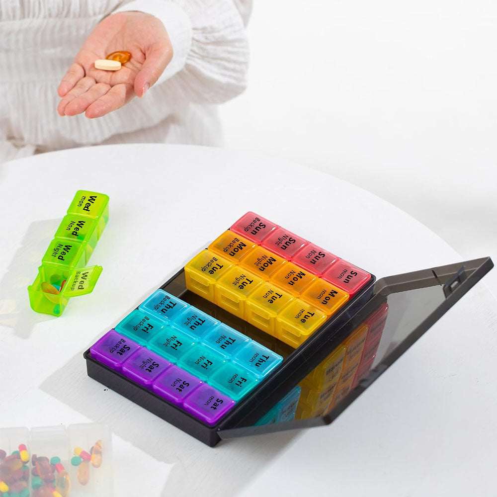 7-Day Pill Box Organizer 4 Times a Day Weekly Medication Dispenser