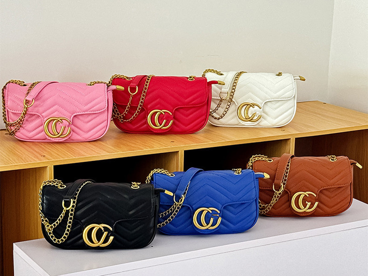 Quilted Gucci Inspired Gold Chain Shoulder Bag for Women