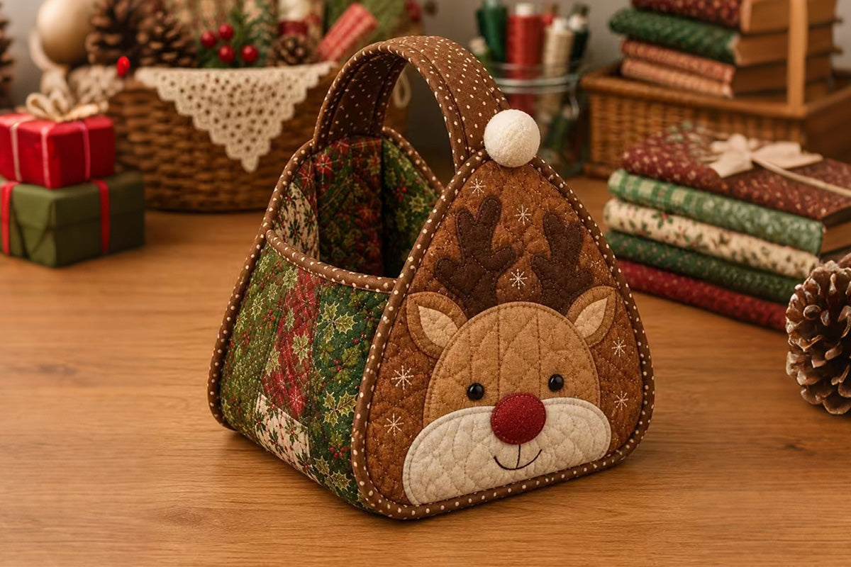 DIY Christmas Patchwork Basket Sewing Kit Fabric Quilting Craft Kit