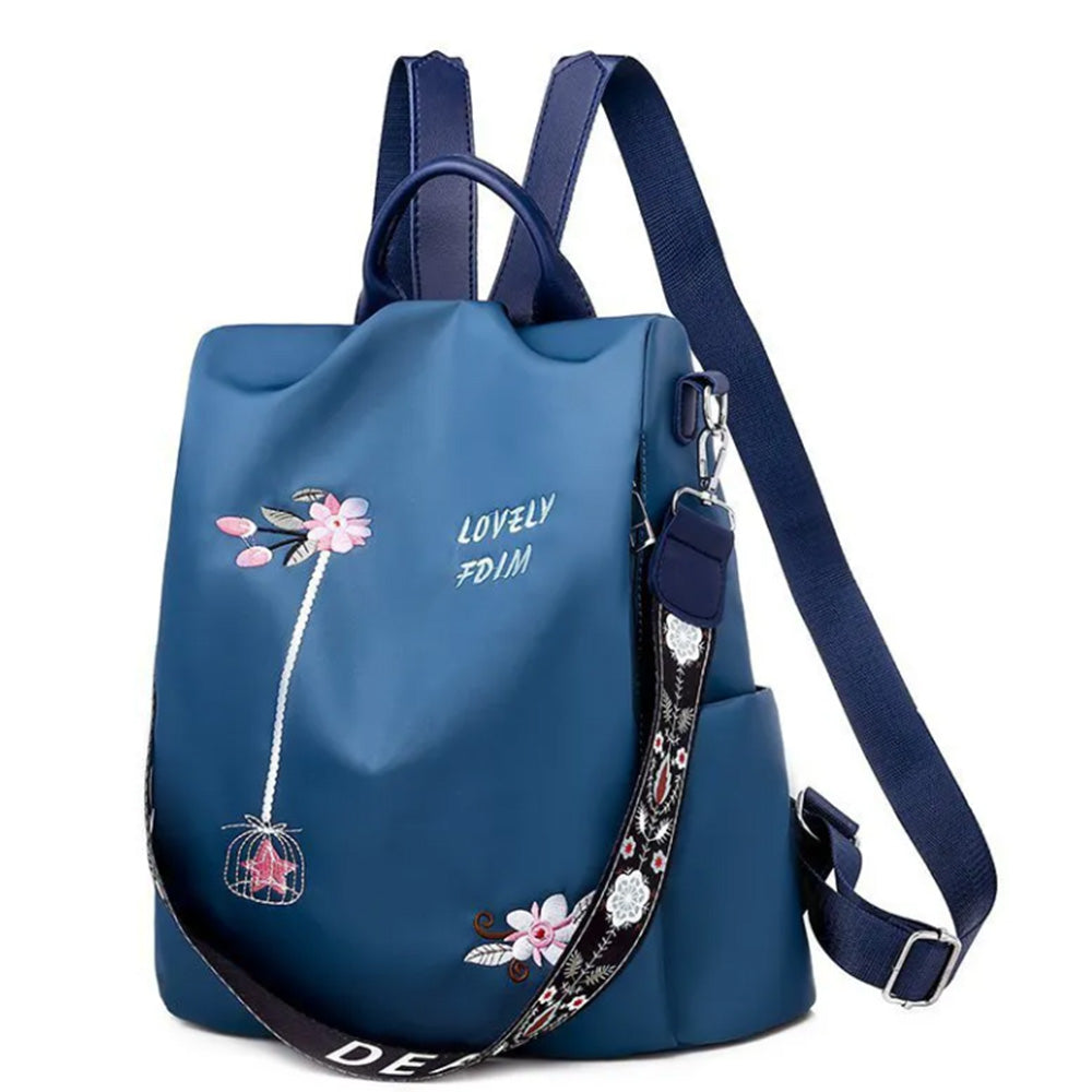 Women's Floral Embroidered Anti Theft Backpack