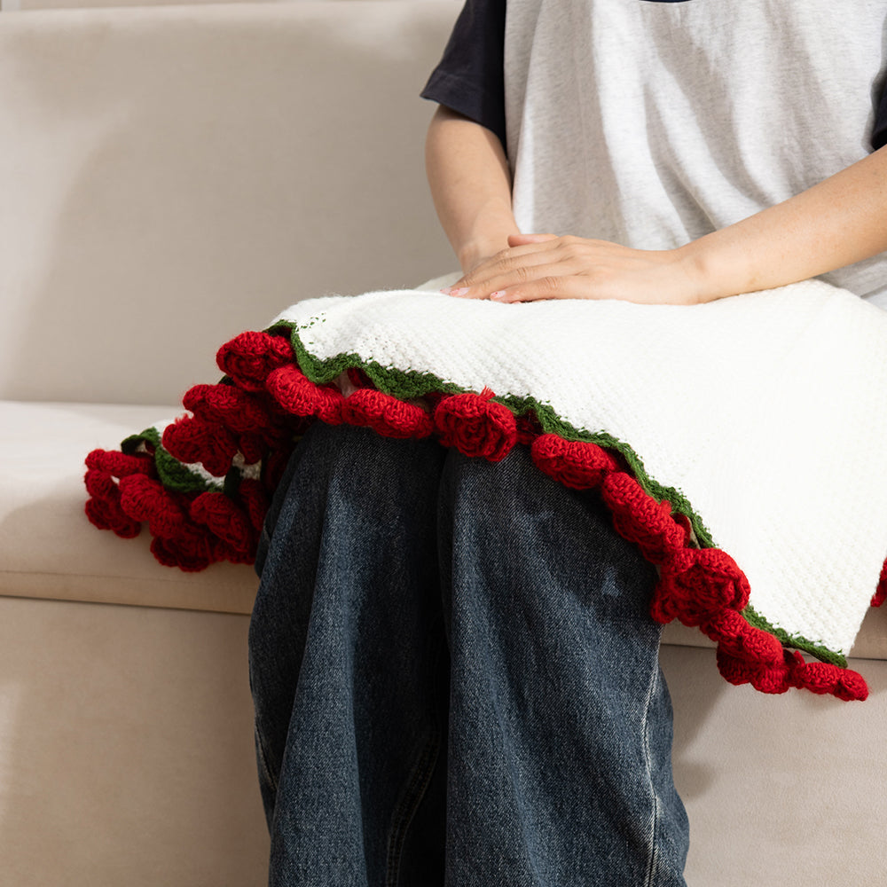 Crochet Rose Bouquet Throw Blanket Handmade-Style 2