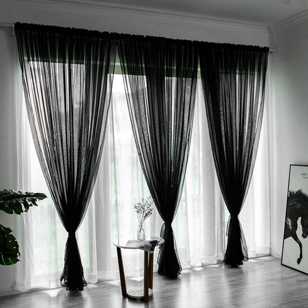 3 Piece Polyester Sheer Rod Pocket Curtains for Window Door Room Divider