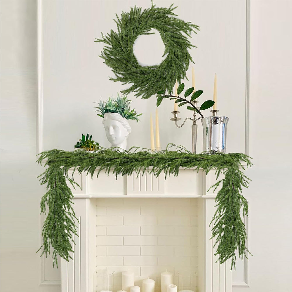 Christmas Norfolk Pine Garland Greenery Garland for Home Decor Fireplace