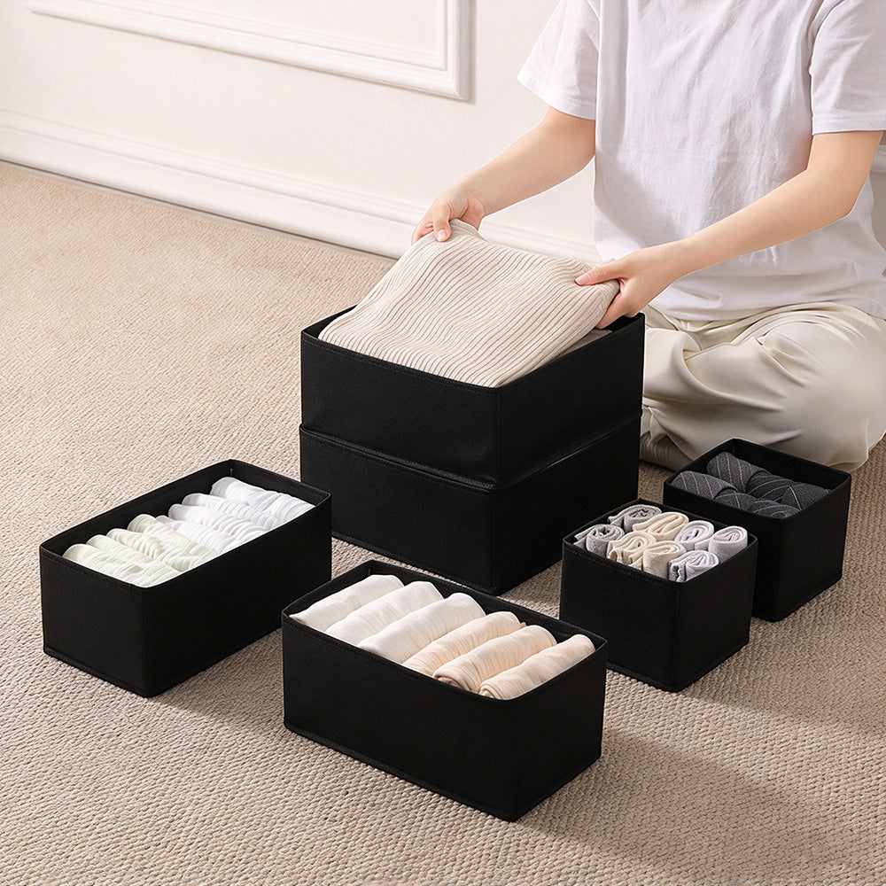 6 Piece Foldable Nonwoven Drawer Organizer Bins in 3 Sizes with Zippers