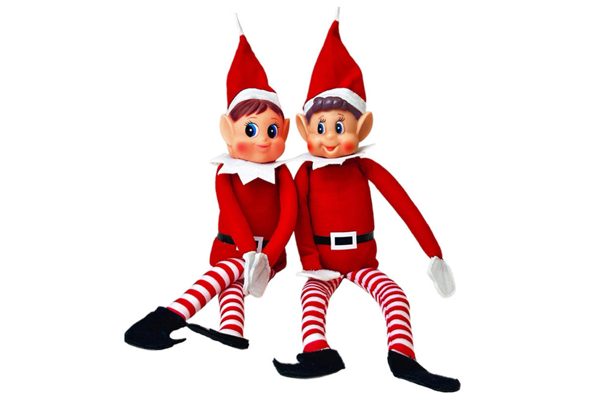 2Pcs Poseable Christmas Elf Fabric Doll Xmas Tabletop Decoration 40cm