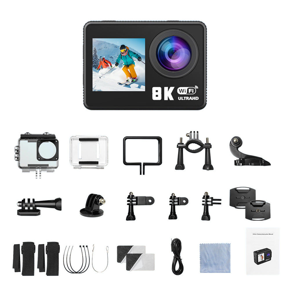 5K 6K 8K 30FPS Action Camera with Waterproof Case Dual Screens and EIS Stabilization