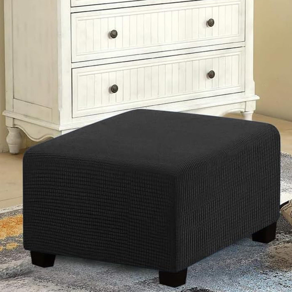 Elastic Jacquard Footrest Cover with Textured Stripes and Elastic Strap-Black