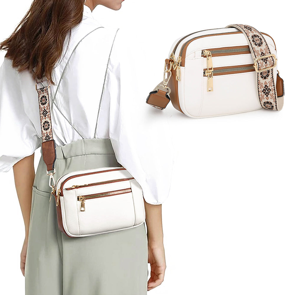 Women Shoulder Bag Cross Body Messenger Handbag with Wide Strap