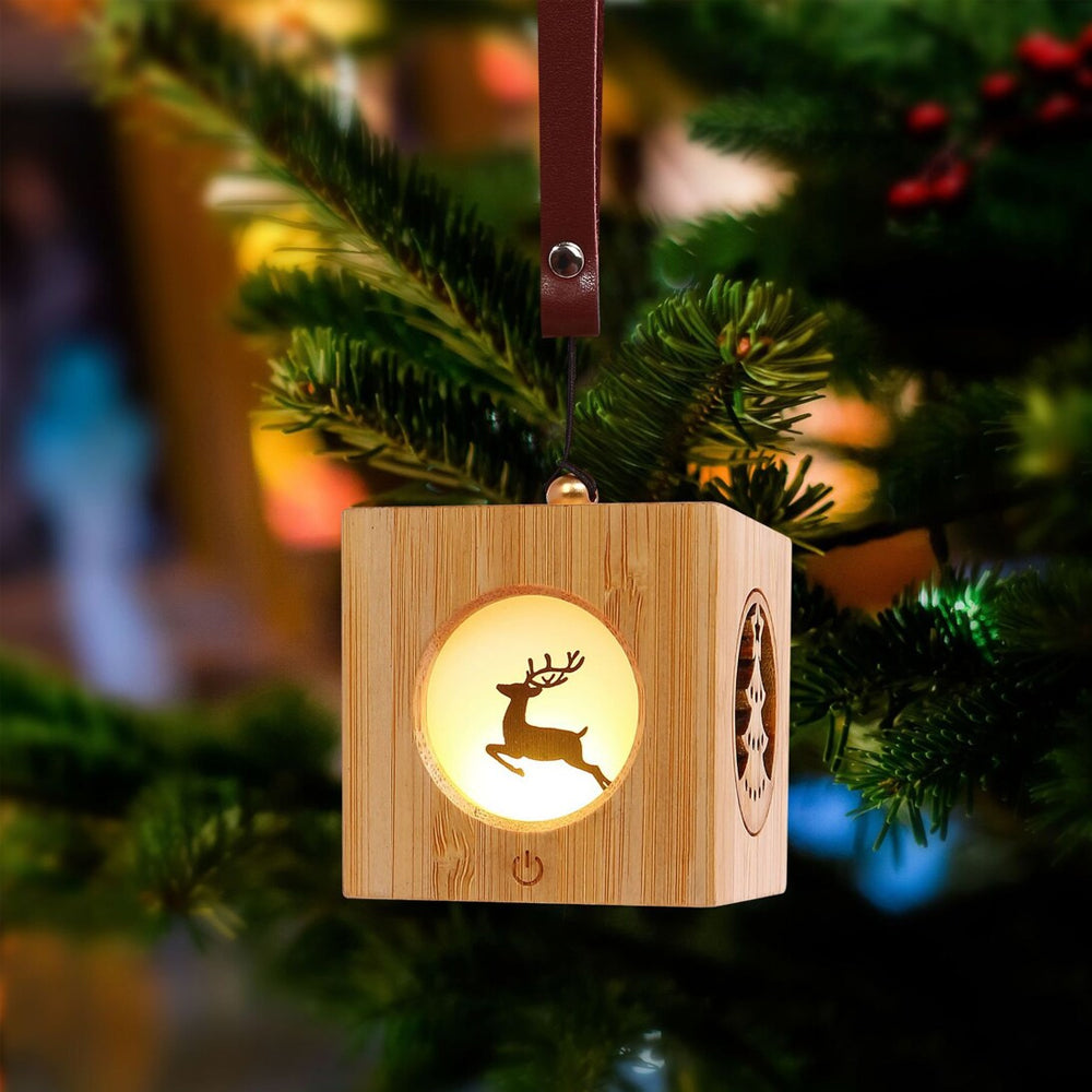 Christmas Party Atmosphere Projector Night Lamp Wood Cube Night Light-Elk