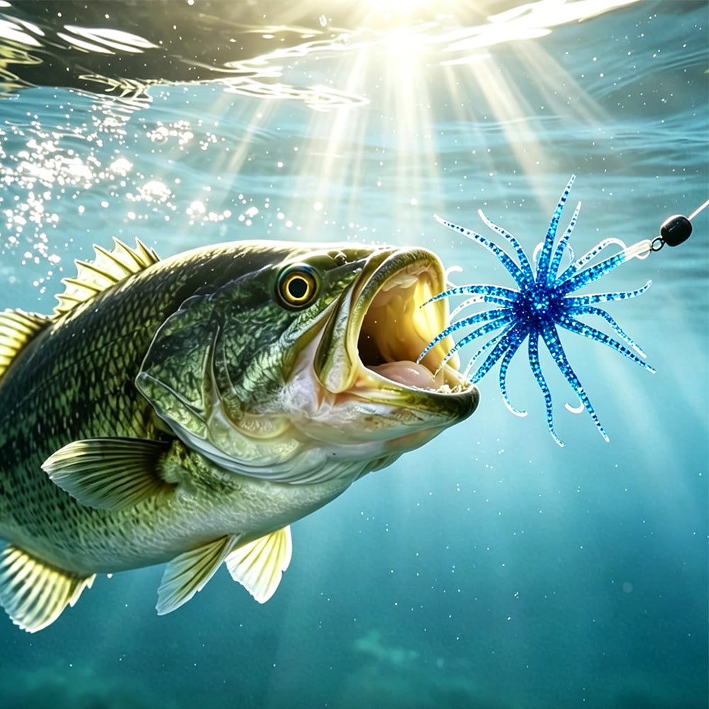 2 PCS Lifelike Floating Sea Urchin Soft Bait with Glitter Tentacle Creature Lure for Fishing