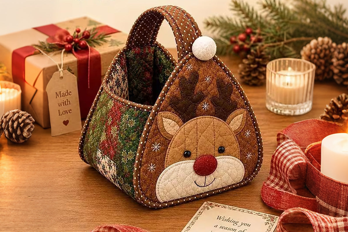DIY Christmas Patchwork Basket Sewing Kit Fabric Quilting Craft Kit
