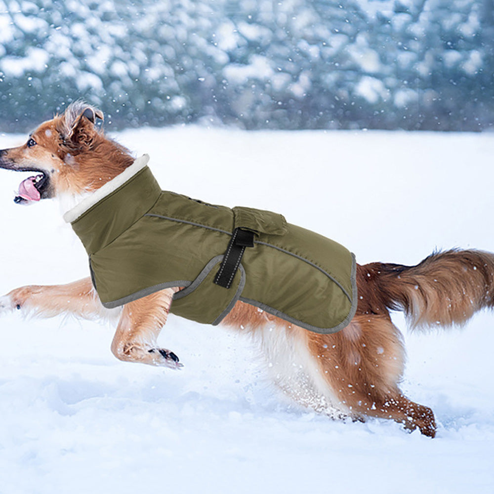 Winter Dog Coat-Waterproof Cold Weather Jacket for Small Large Breeds-Green