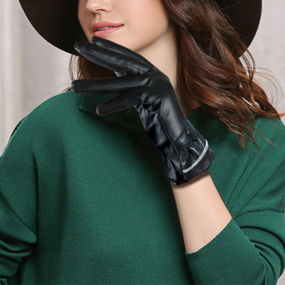 Womens Winter PU Leather Touchscreen Gloves Texting Warm Driving Gloves