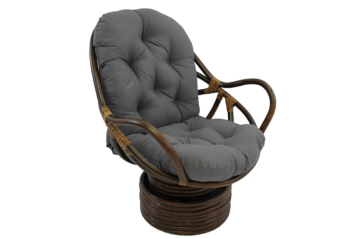 Solid Twill Swivel Rocker Chair Cushion High Back Water Resistant Pad-Grey