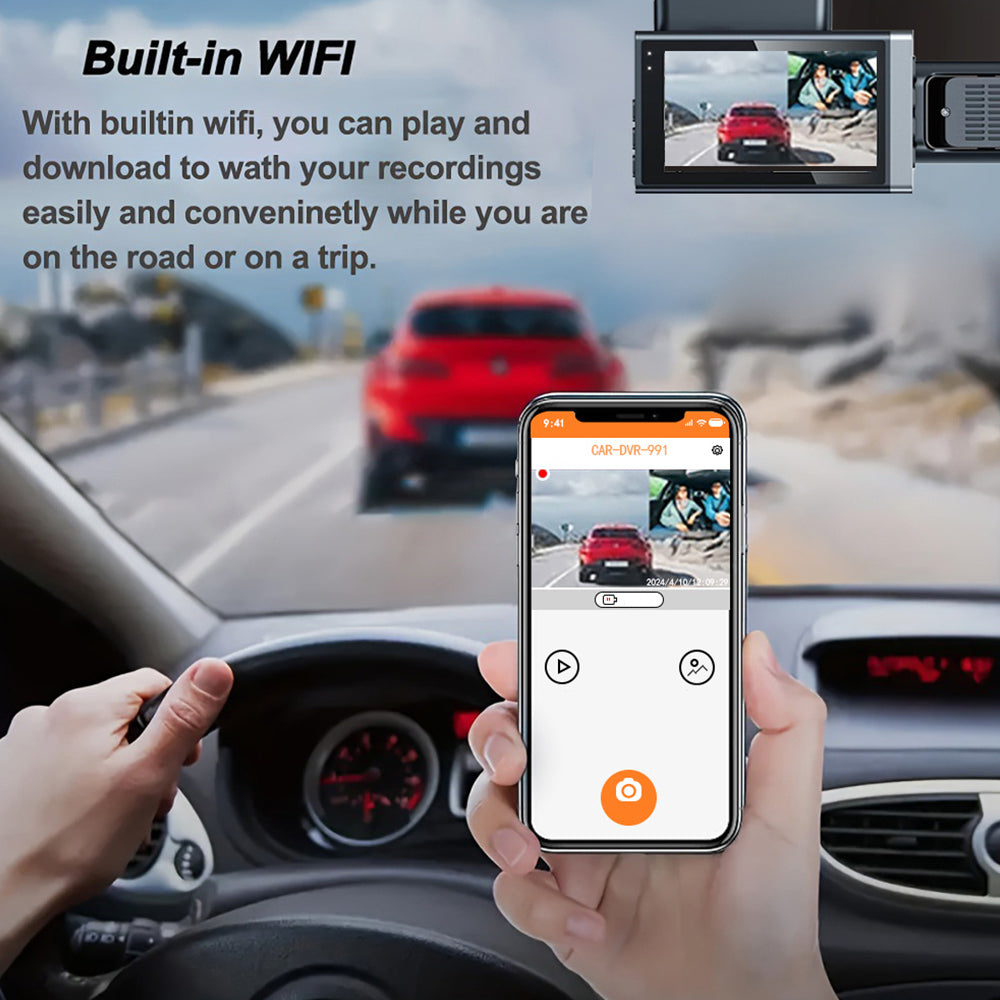WiFi HD 1080P Night Vision Gravity Sensor Dash Cam-Front+ Inside Camera + Rear Camera