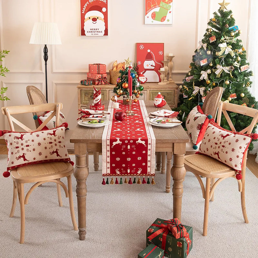 Christmas Jacquard Tassel Table Runner