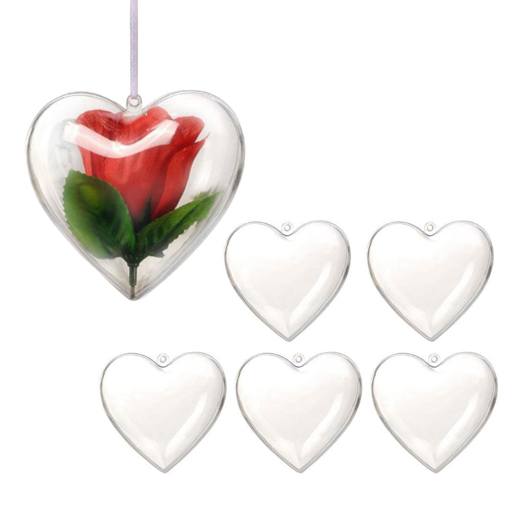 5Pcs Christmas Heart-Shaped Plastic Baubles Fillable Clear Balls Xmas Tree Decor