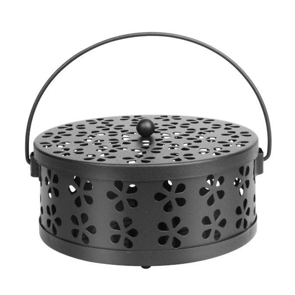 14cm Metal Mosquito Coil and Incense Holder with Lid Floral Cutout Design