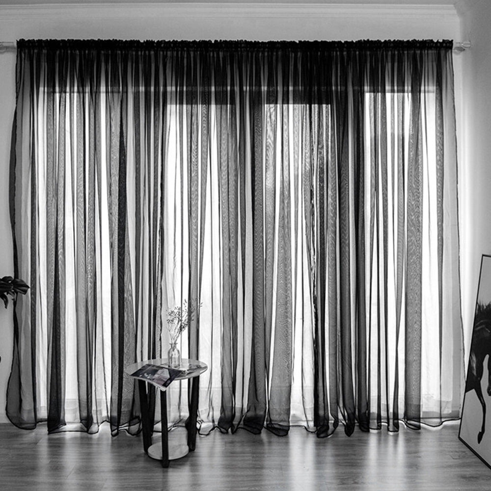 3 Piece Polyester Sheer Rod Pocket Curtains for Window Door Room Divider