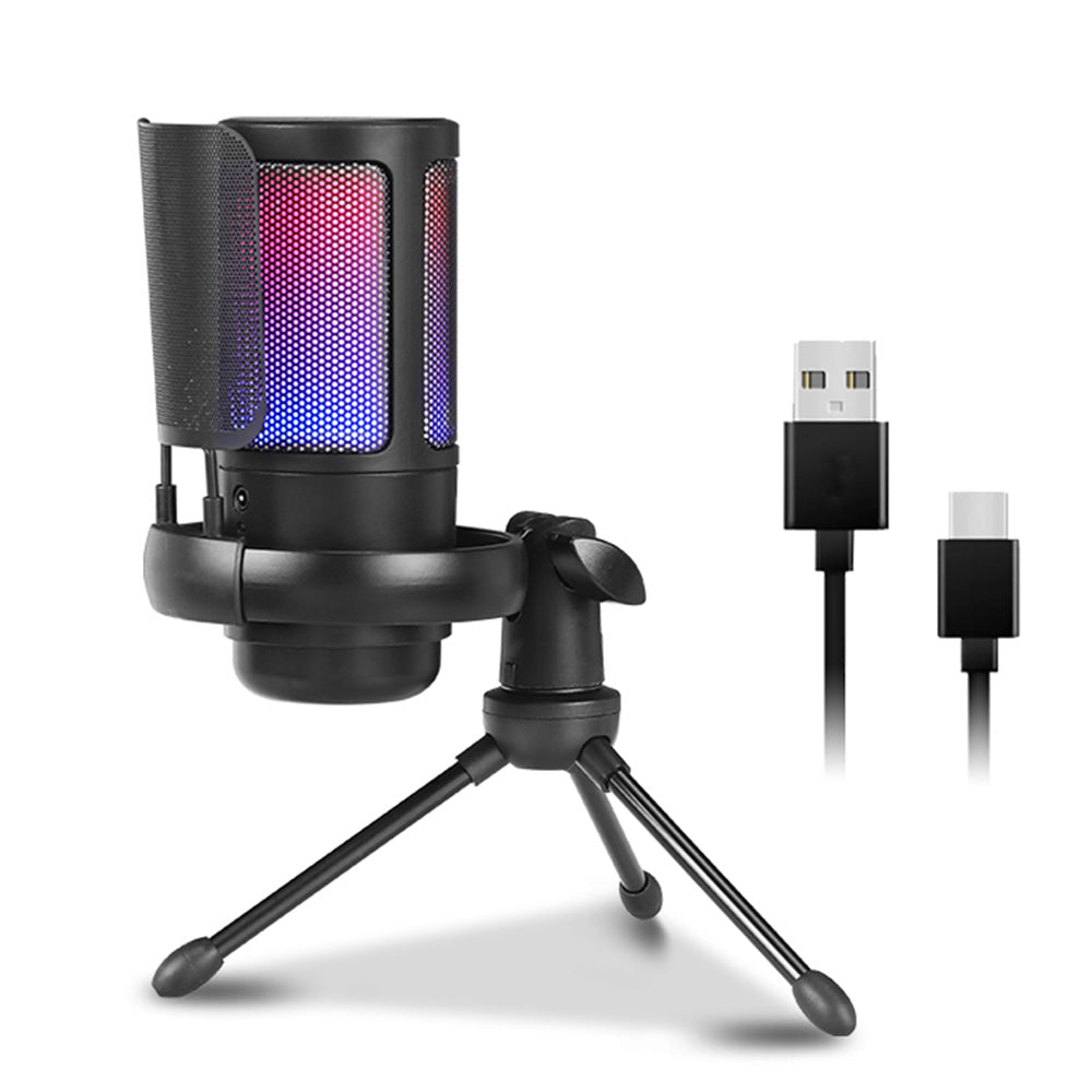 USB Gaming Microphone With RGB Indicator And Tripod Stand Condenser Microphone
