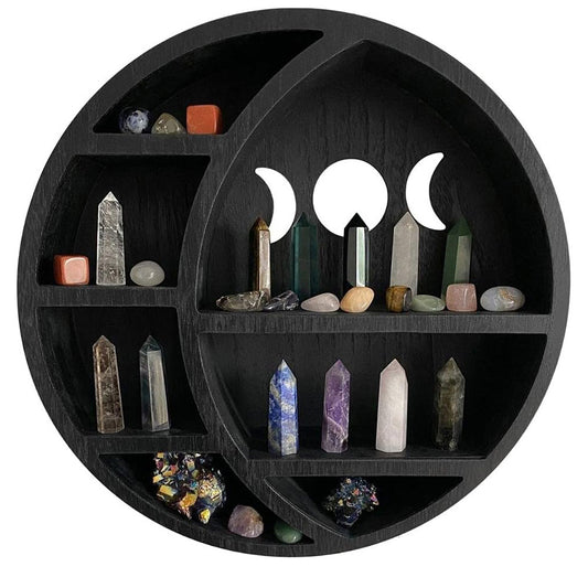 Wooden Shelf Halloween Crystal Display Shelf Decor-Round Moon