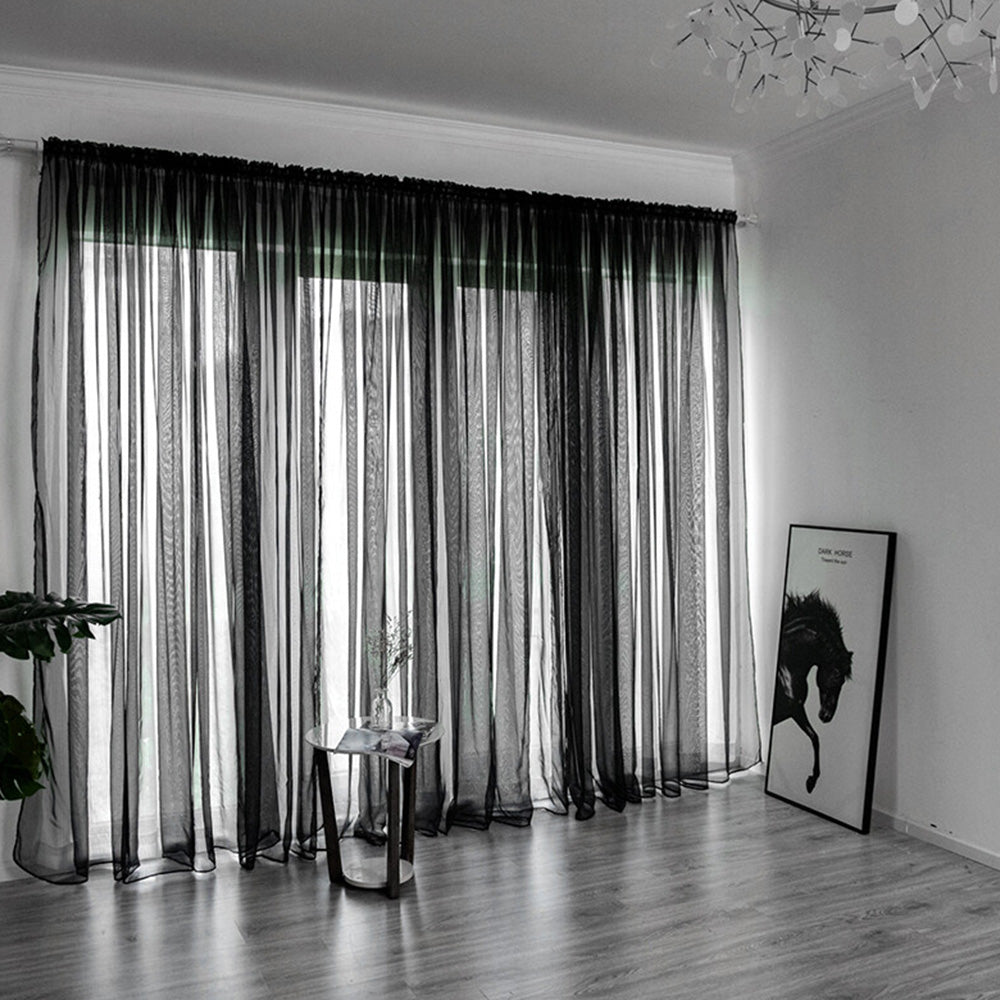 3 Piece Polyester Sheer Rod Pocket Curtains for Window Door Room Divider