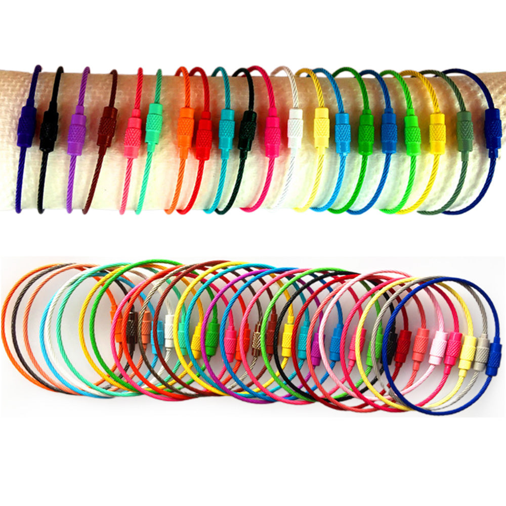 50Pcs Wire Keychain Cable Key Rings Color Stainless Steel Ropes
