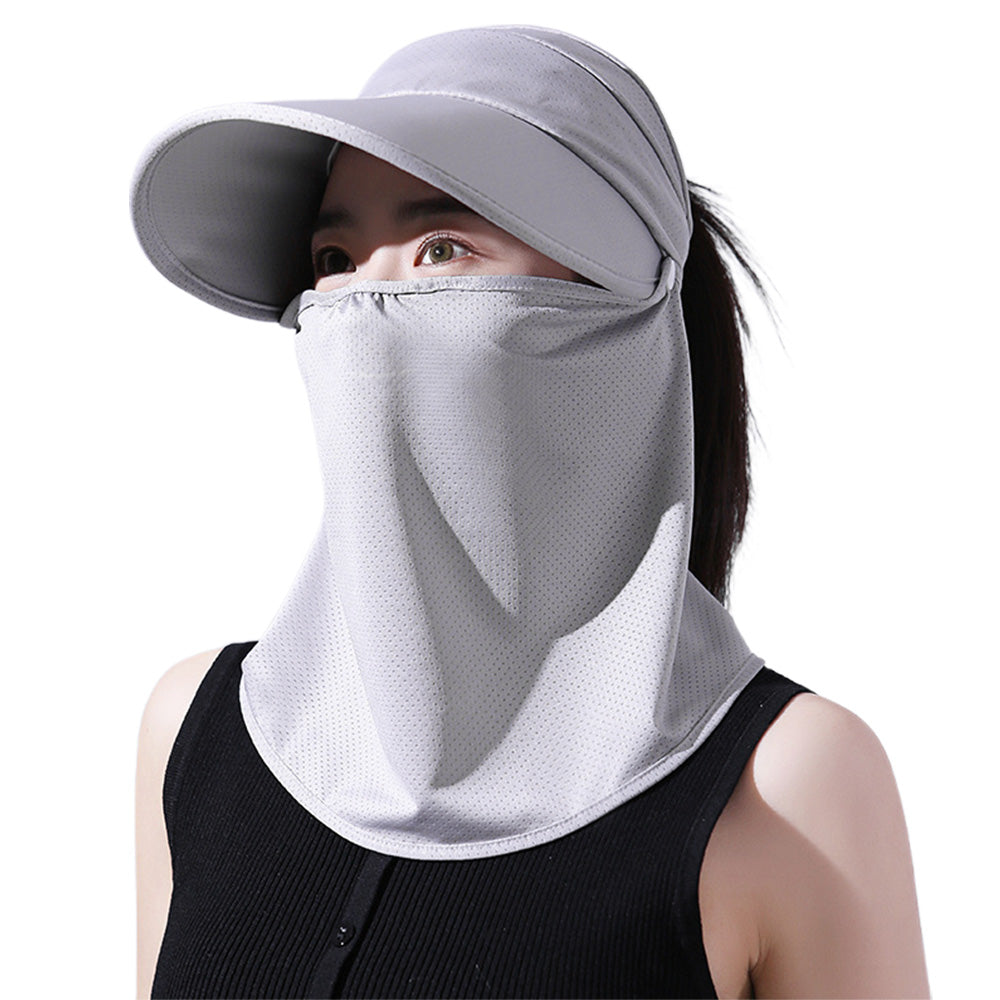 2X 3 in 1 Ponytail Sun Hat with Detachable Face Cover and Chin Strap