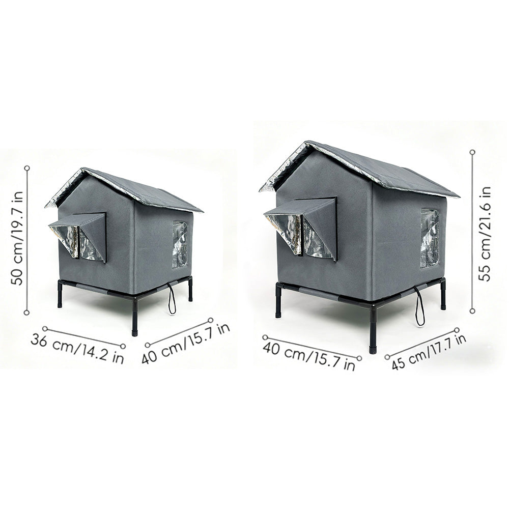 Cat House Indoor Outdoor Insulated Shelter for Small to Medium Cats-Grey