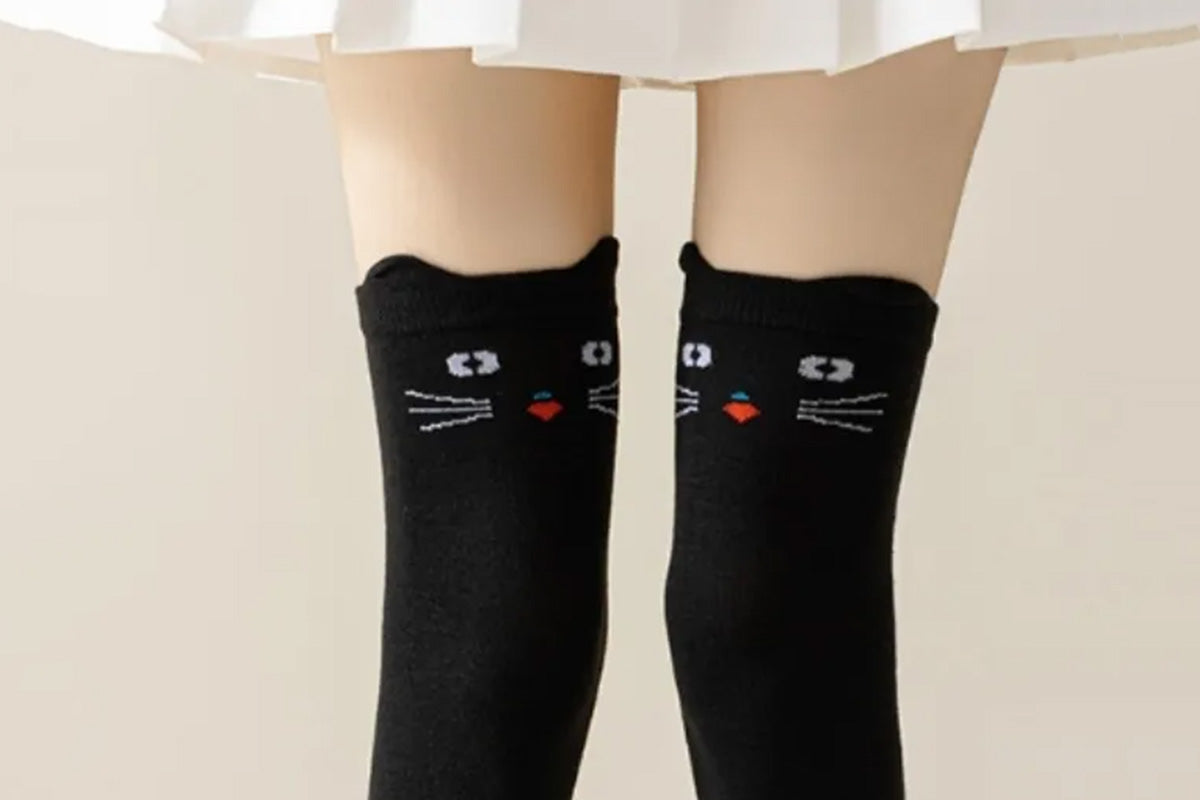 Women Lady Thigh High Stockings Warm Over Knee Socks Cat Design Long Socks