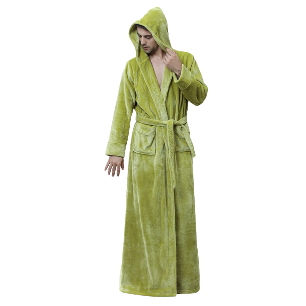 Winter Long Flannel Hooded Bath Robe