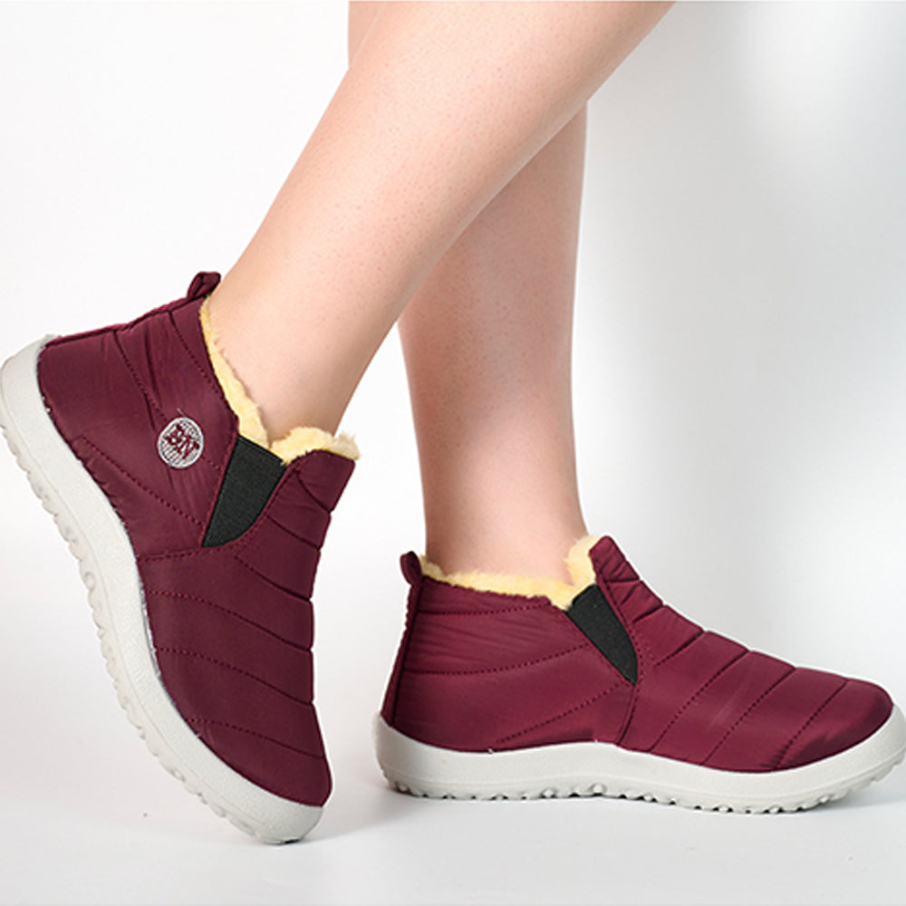 Women Water Resistant Warm Slip-On Shoes with Non-Slip Sole-Red