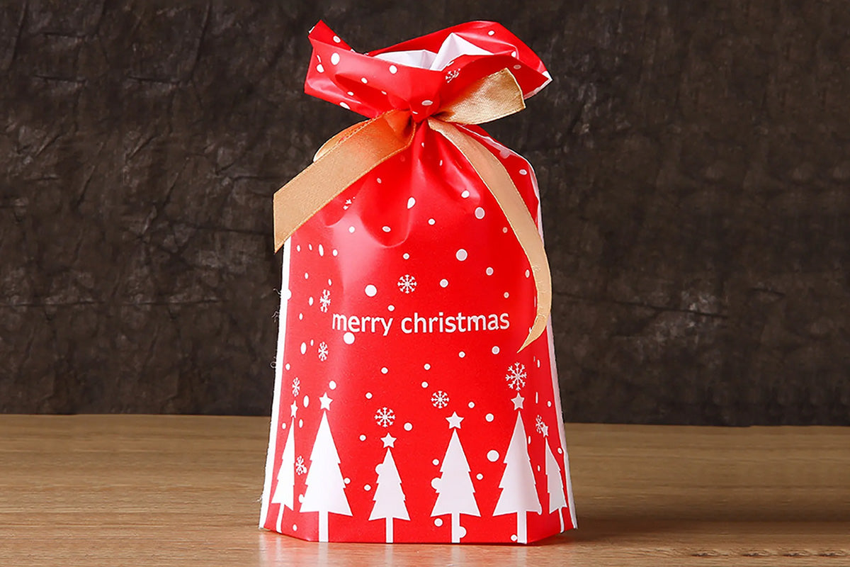 50Pcs Christmas Candy Treat Bags Gift Wrapping Drawstring Bags for Holiday Party