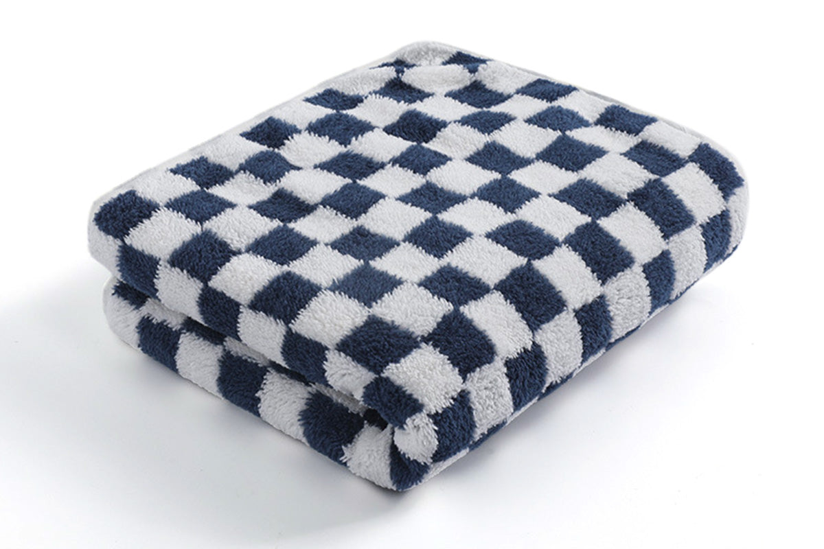 4 Piece Checkered Coral Fleece Towel Set Bath Face Towels