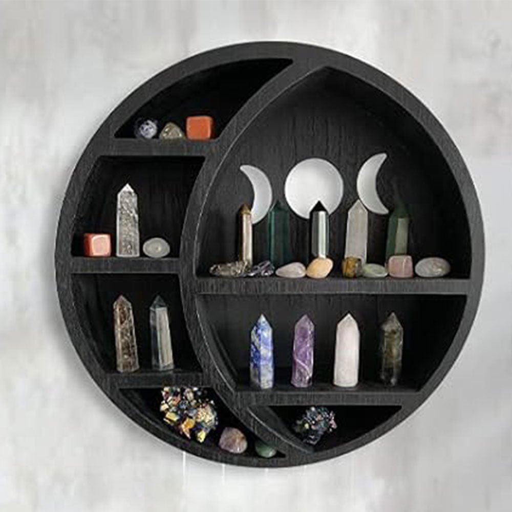Wooden Shelf Halloween Crystal Display Shelf Decor-Round Moon