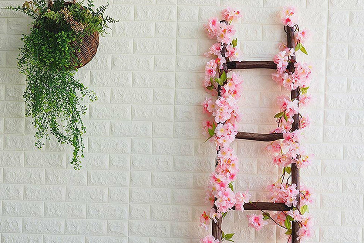 4Pcs Sakura Vine Artificial Silk Hanging Garland 2.3 m for Wedding and Home Decoration