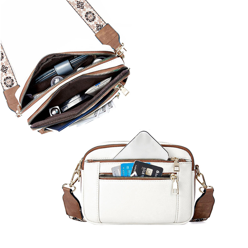Women Shoulder Bag Cross Body Messenger Handbag with Wide Strap
