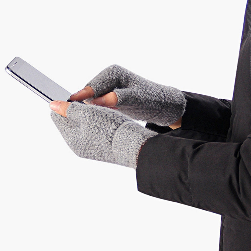 Winter Faux Alpaca Wool Thermal Men Knitted Half-Finger Gloves