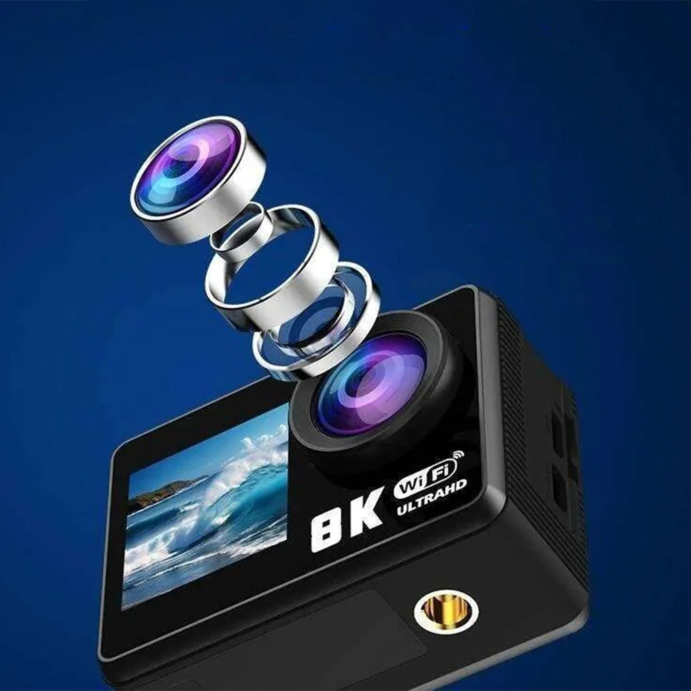 5K 6K 8K 30FPS Action Camera with Waterproof Case Dual Screens and EIS Stabilization