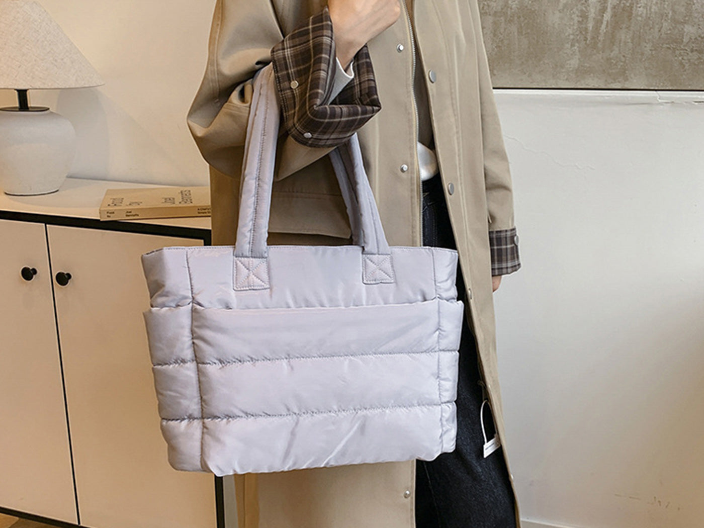 Women Quilted Tote Bag Shoulder Bag Lunch Bag