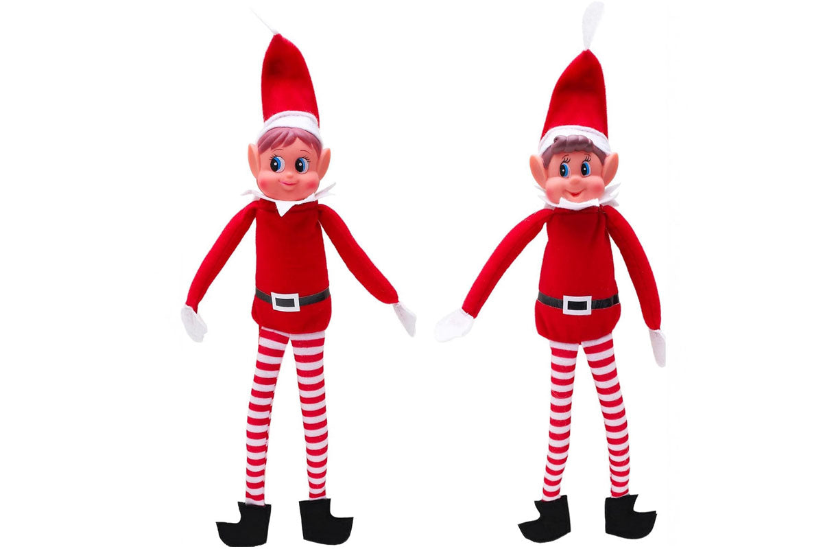 2Pcs Poseable Christmas Elf Fabric Doll Xmas Tabletop Decoration 40cm