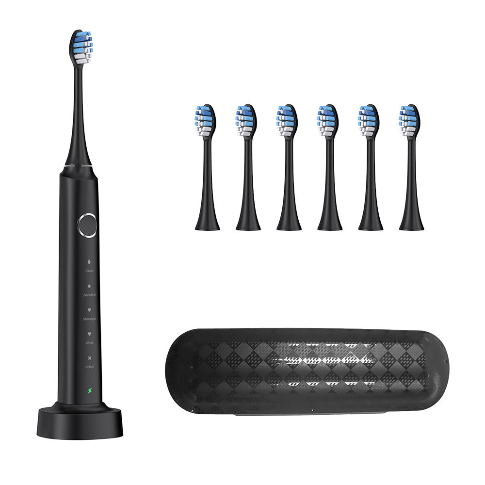 Electric Toothbrush Wireless Charging with 5 Modes 6 Brush Heads and Smart Timer