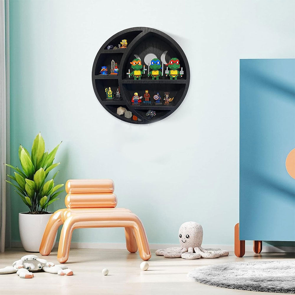 Wooden Shelf Halloween Crystal Display Shelf Decor-Round Moon