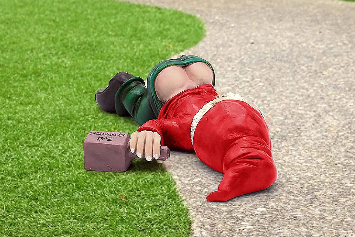 Funny Drunk Garden Gnome Patio Ornament Rude Passed Out Statue for Yard Decor