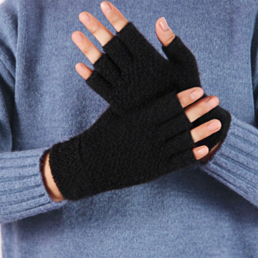 Winter Faux Alpaca Wool Thermal Men Knitted Half-Finger Gloves