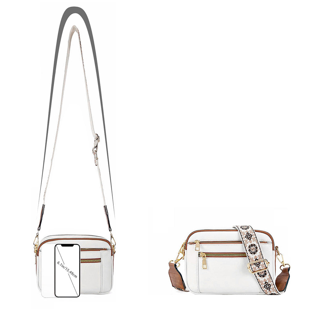 Women Shoulder Bag Cross Body Messenger Handbag with Wide Strap
