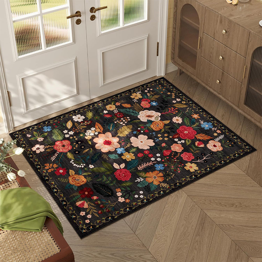 Washable Boho Floral Small Area Rug Indoor Entrance Door Mat